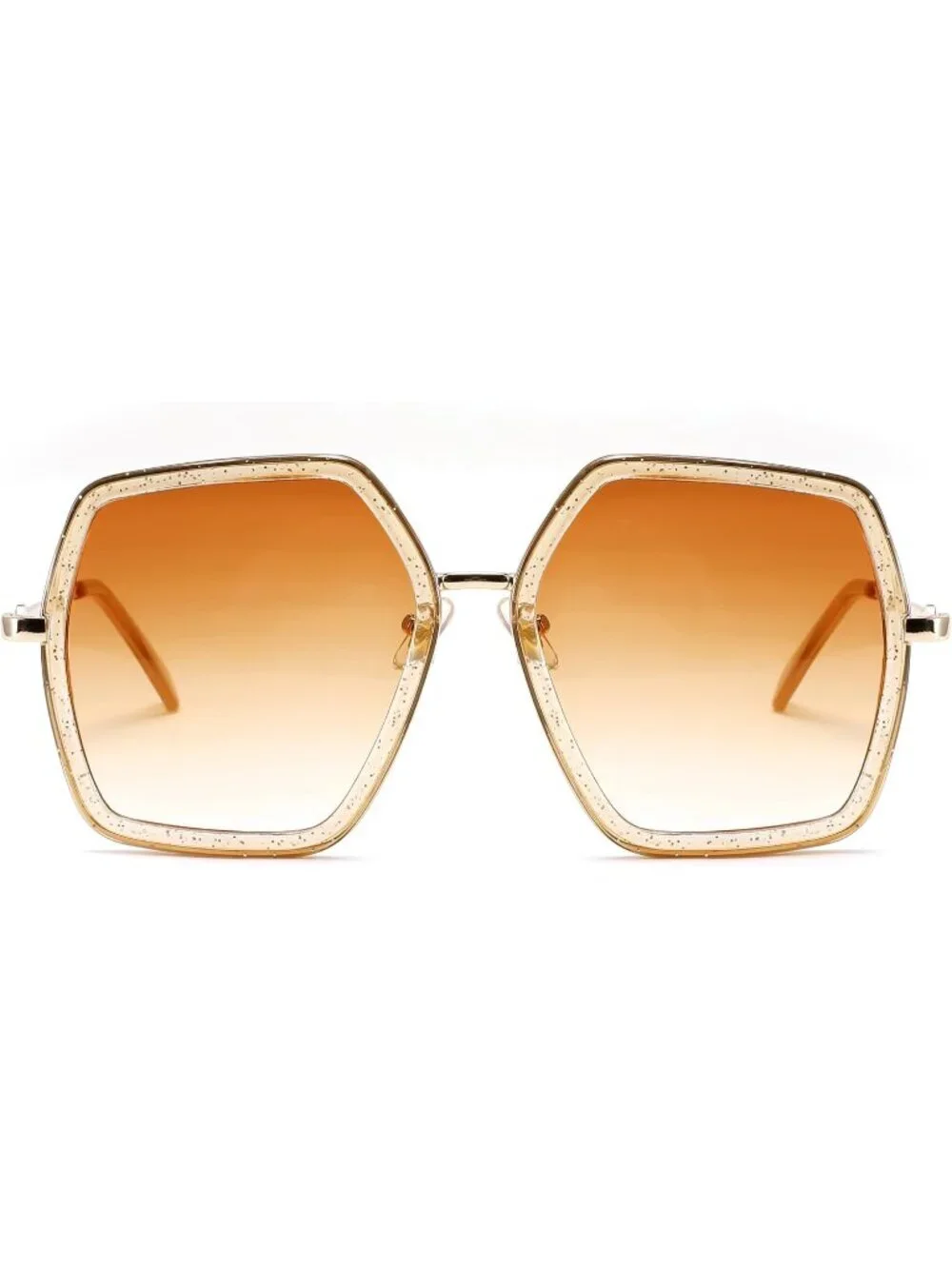 Women's Large Hexagon Inspired Sunglasses Irregular Geometric B2503 Clear Tea